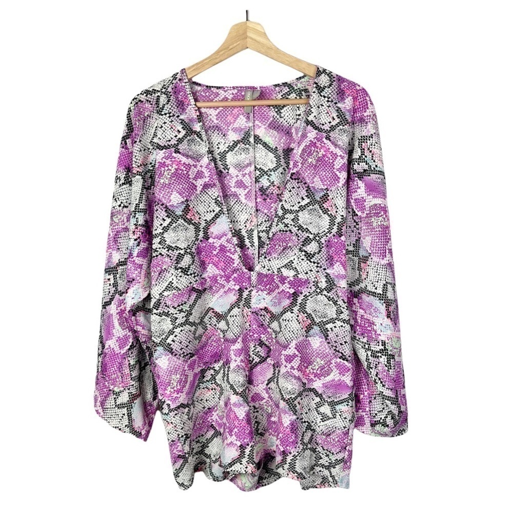 ASOS Swim Kimono Sleeve Purple Snake Print Lightweight Romper 2‎